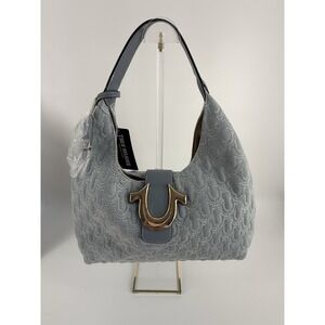 True Religion Quilted Gold Horseshoe Large Blue Denim Hobo Handbag